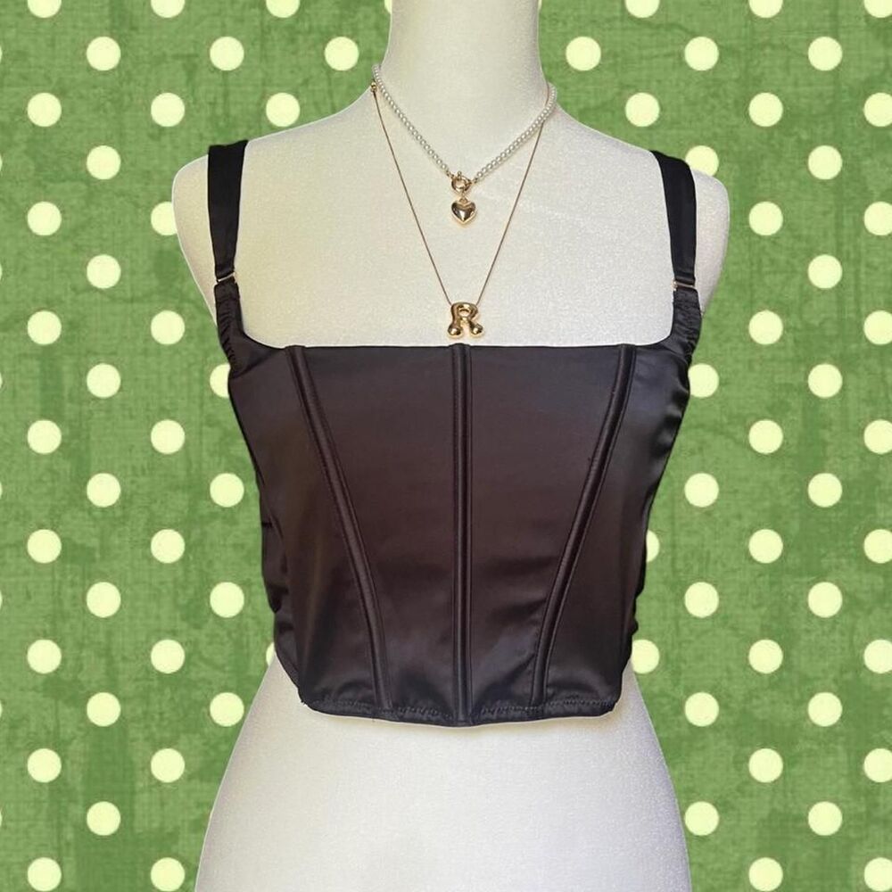 Auden Black Satin Cropped Corset Top - Picture 1 of 6